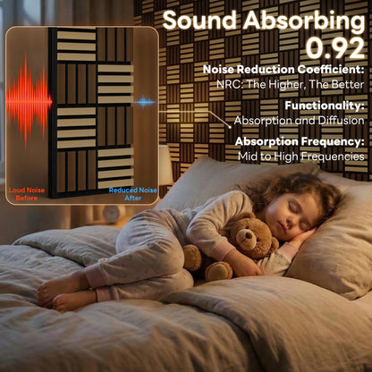 8 Pack Wood Slat Acoustic Wall Panels, Soundproof Wood Panels for Wall and ceiling, 3D Wall Panles with Slat Design for Bedroom, Living Room, Office, TV Background(13.8 × 27.4)