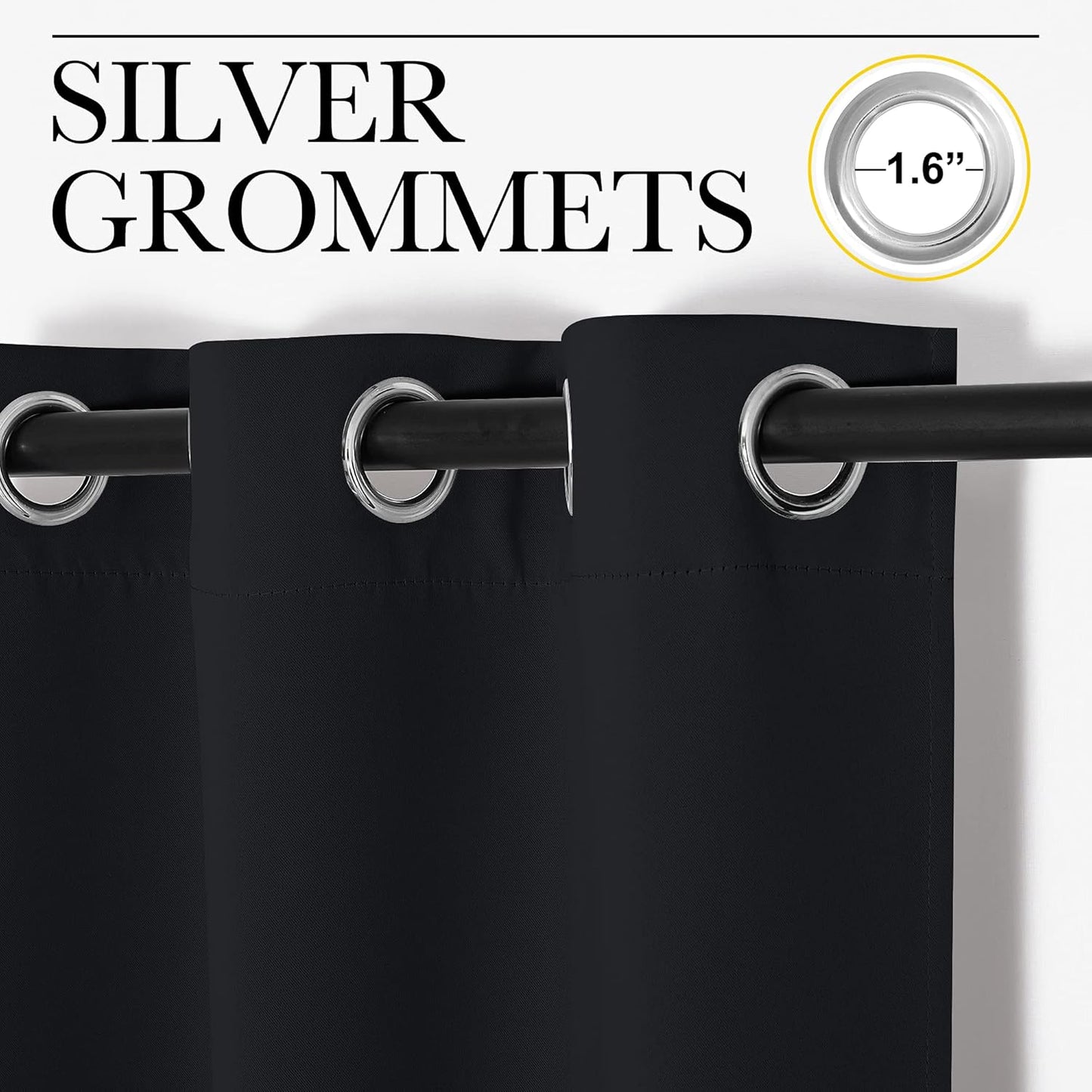 NICETOWN Adjustable Curtain Rods 2-Pack | 48-86 Inch | Black Grommet Blackout Curtains
