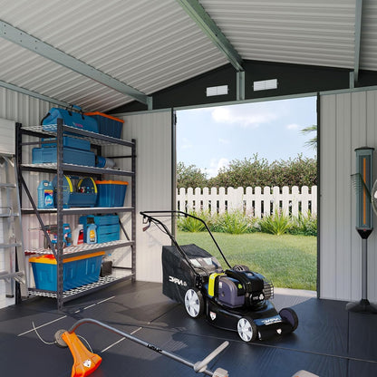 Aoxun 10x8 FT Shed with Floor Heavy-Duty Galvanized Steel Outdoor Storage Shed with Double Doors, Ventilated Weatherproof Design for Bike/Generator/Tool Organization (Brown with Floor)