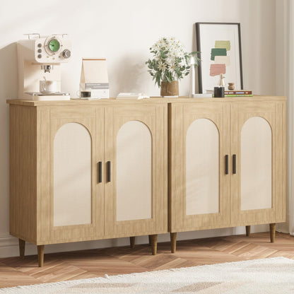 Garvee Rattan Buffet Cabinet with Storage, Sideboard Cabinet with 2 Doors and Adjustable Shelves, Boho Wood Cupboard for Kitchen, Livingroom, Dining Room, Entryway (Natural, 2 PCS)
