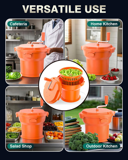 WantJoin Commercial Salad Spinner - 2 Gallon Salad Dryer w/Silicone Anti-slip Mat & Draining Hose, 10Qt Manual Salad Spinner for 3 Heads of Lettuce Spinner Large for Catering