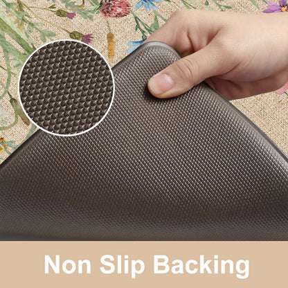 KIMODE Anti Fatigue Kitchen Mat, 17"x47"+17"x29" Floral Kitchen Rugs Sets of 2, Farmhouse Kitchen Floor Mats Non-Slip Cushioned, Comfort Standing Desk Mat for Sink, Laundry,Home Brown