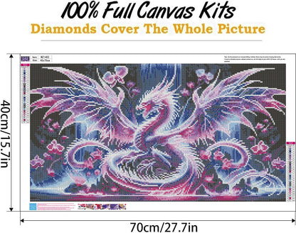 Ekuxom Large Diamond Art Kits for Adults- Large Dragon Diamond Painting Kits for Adults-5D DIY Round Full Drill Waterfall Diamonds Gem Art Kit for Gifts Home Wall Decor 27.5 X 15.7 inch