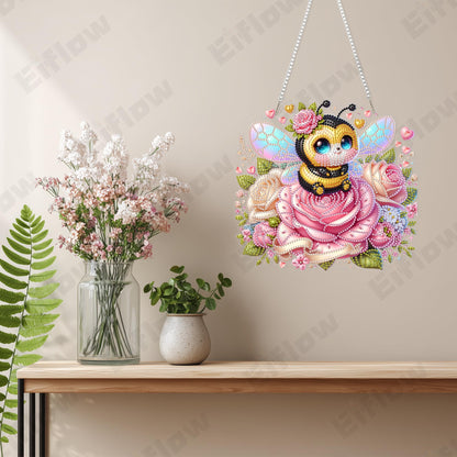 Eiflow Acrylic Diamond Art Hanging Kit for Adults, DIY Diamonds Painting Door Hanging Board Kit, Special Crystal Diamond Art Painting Pendant Ornament (Valentine Bee)