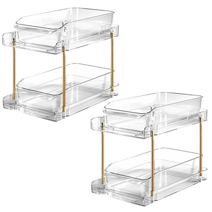 LAREKUN2pack 2-Tier Organizer & Storage Unit Stackable Bathroom Cabinet Organizer Pull-Out Kitchen Pantry Organizer & Storage System Suitable for Countertops, Pantries, Kitchens, Bathrooms