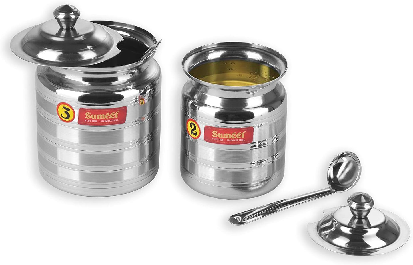 Sumeet Stainless Steel Oil and Ghee Pot Set - No. 2 (350ML) & No. 3 (500ML)