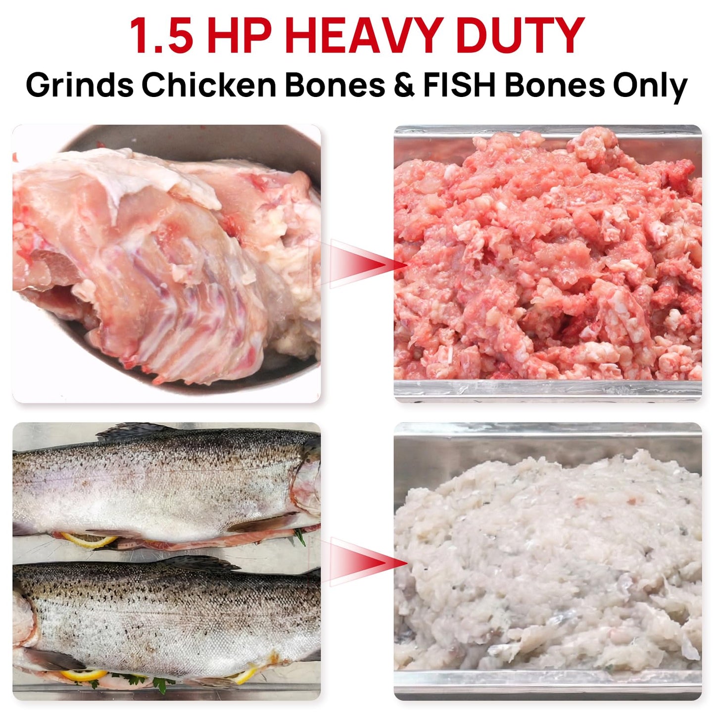 ARINOO Electric Meat Grinder, Grinds Chicken Bones, 1.5 HP Heavy Duty Stainless Steel Commercial #12 Meat Mincer Machine with 2 Plates, 2 Blades and 3 Sausage Tubes for Home Use, 7 Lbs/Min