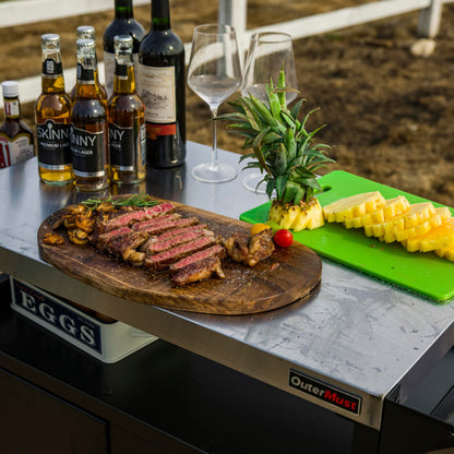 OuterMust Grill Table Outdoor Kitchen Cabinet, Moveable Outdoor Prep Table & Bar for Storage, Grilling and Pizza Oven, Multifunctional Silver & Black