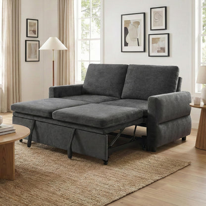 Convertible Sofa Bed Loveseat with Adjustable Backrest, Chenille Sleeper Couch with USB Ports, 3 Position Reclining Sofa Bed for Small Spaces Apartment Guest Room, Modern Compact Furniture, Grey