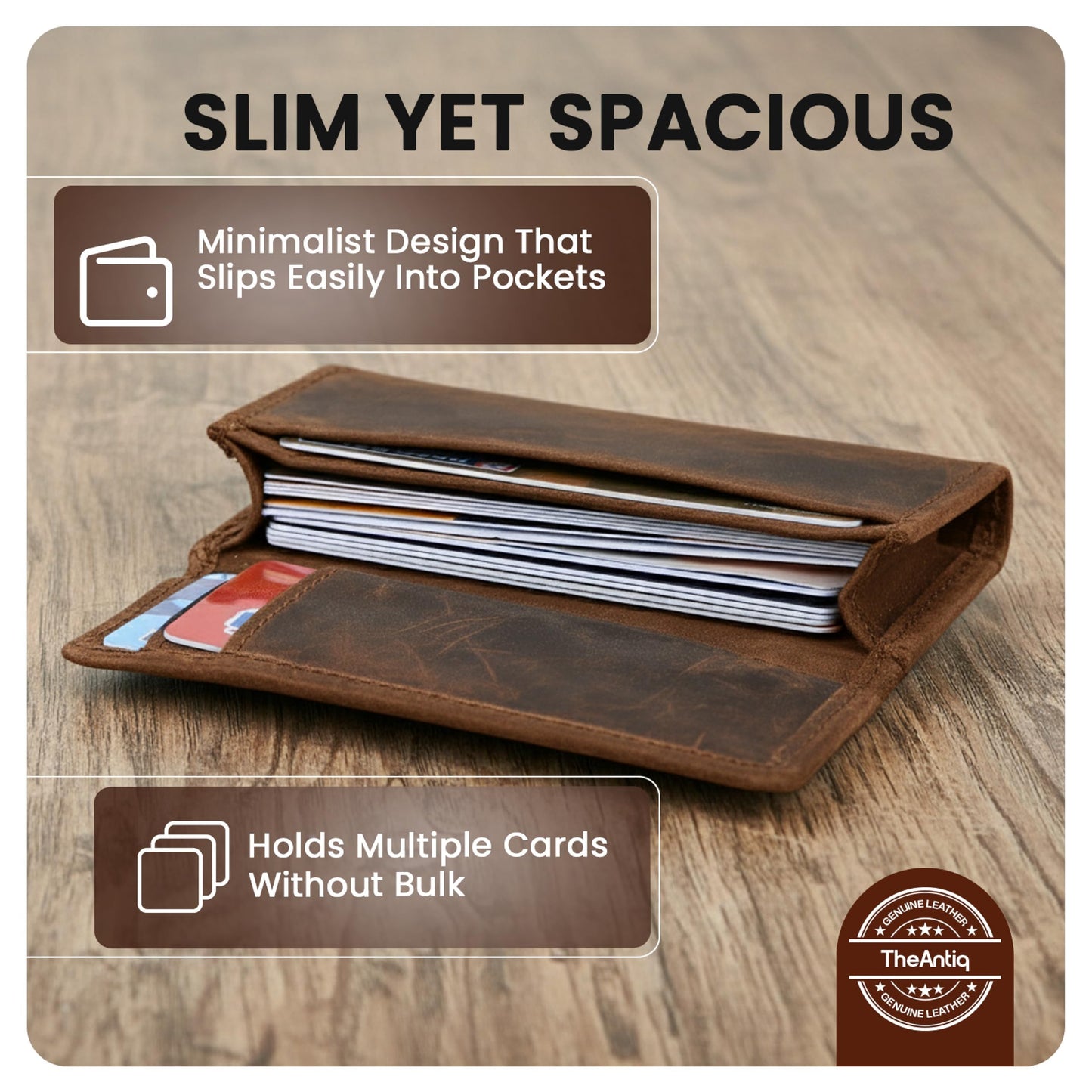TheAntiq Leather Men Wallet, Business Card Case Expandable Bifold Card Holder for Men and Women Men's Purse RFID Wallet for Men- Brown