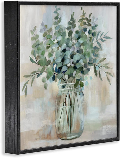 Stupell Industries Soothing Eucalyptus Flower Herb Arrangement Rustic Jar Framed Wall Art, Design by Nan