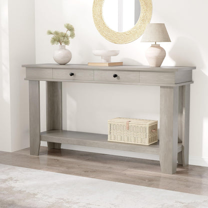 Garvee 54-Inch Long Console Table with Drawers, Wooden Rectangular Entryway Table w/Open Storage Shelf, Sofa Table Behind Couch, Farmhouse Entry Foyer Table for Entryway, Hallway, Living Room