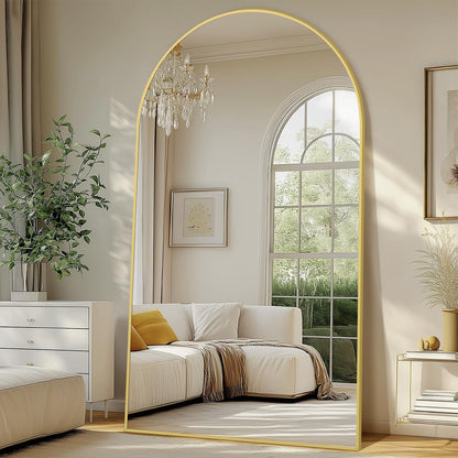 Oversized Floor Mirror Full Length 82"X44", Extra Large Arched Full Length Mirror with Stand, Tempered Glass Gold Standing Mirror for Bedroom Living Room Clothing Store Gym, Aluminum Alloy Frame
