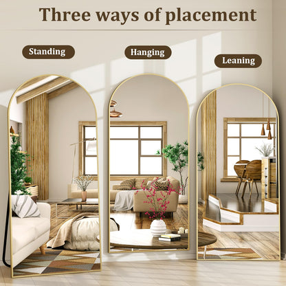 XRAMFY 86"x40" Arched Full Length Mirror Floor Mirrors with Aluminum Alloy Frame Free-Standing Wall Mounted Floor Mirrors or Large Dressing Mirror, Gold Mirror Full Length