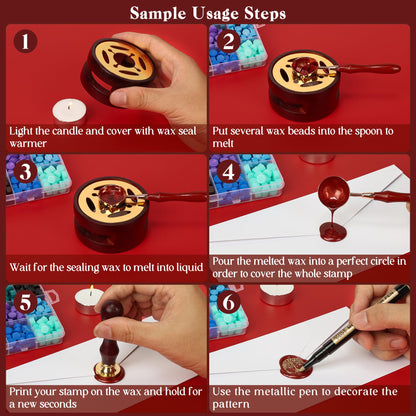 TRINIDa Wax Seal Kit, Premium Wax Seal Stamp Kit with 24 Colors 624 Pcs Beads, Metallic Pens, Warmer, Spoon and Tea Candles for Wedding Invitation, Letter Envelope, Gift Cards & DIY Crafts
