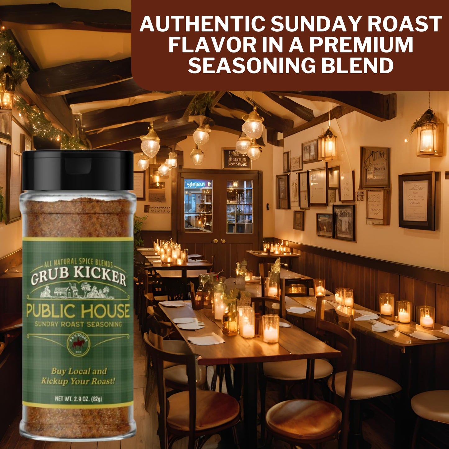 Grub Kicker Public House Sunday Roast Seasoning - 2.9 oz Bottle - Prime Rib, Pot Roast, and Beef Tenderloin Spice Rub - Perfect for Slow Cooker Meals and Savory Dishes - 3 Pack