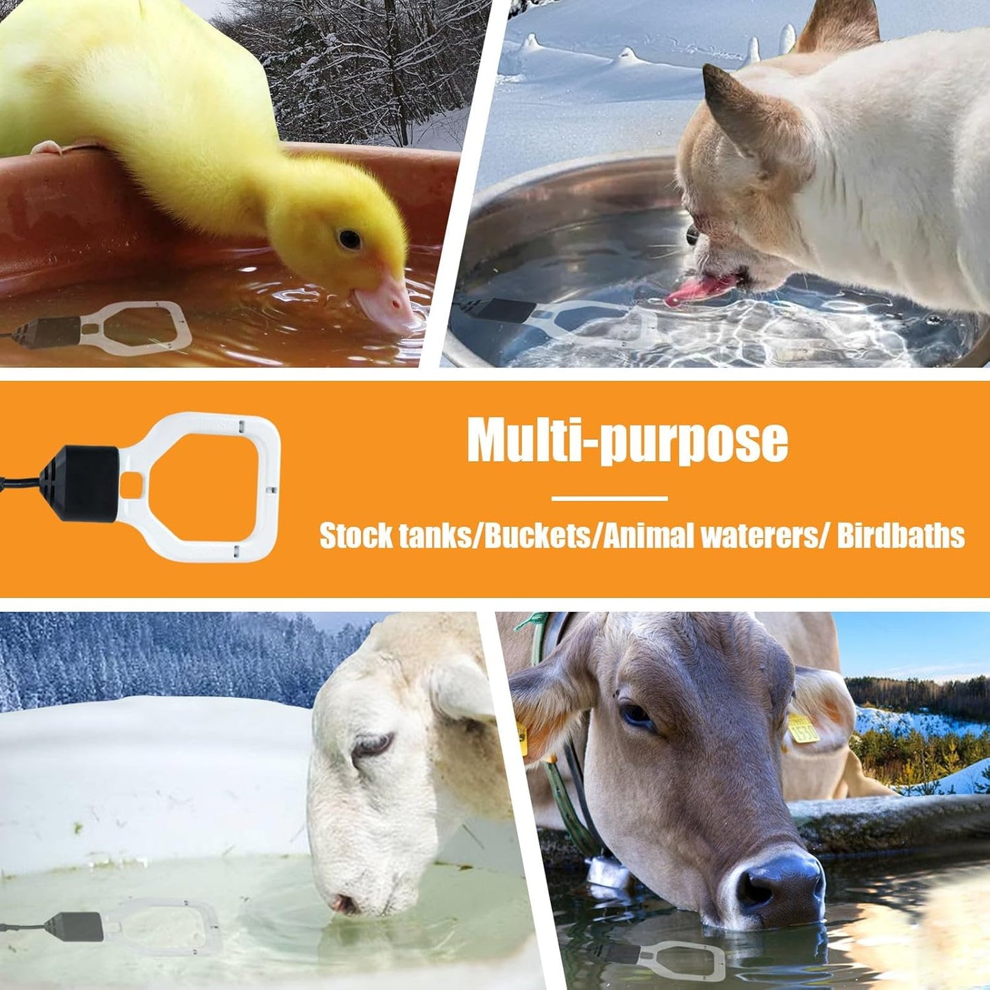 250 Watt Bird Bath Heater, Cast Aluminum Submergible Farm De-Icer Thermostatic Control Chicken Water Heater, Bird Bath