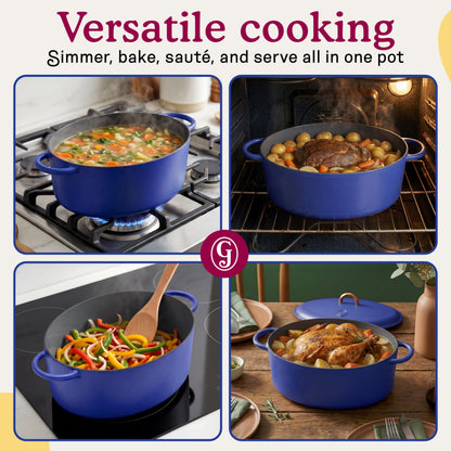 Great Jones Dutchess Cast Iron Dutch Oven Pot With Lid (Blueberry) - Large 6.75 Quart Size, Dual Handles - All Stovetop Safe - 500° Dutch Oven For Bread Baking | Dishwasher Friendly