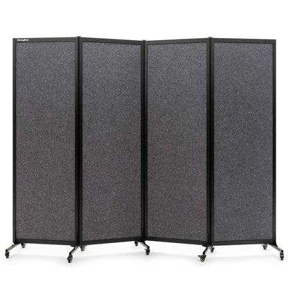 Upgrade Version Room Partition and Divider, Freestanding Rolling Dividers with Wheels,Office Privacy Screen Divider Wall,Classroom Felt Dividers,8'2"L* 6'7"H,4 Panel，Dark Grey