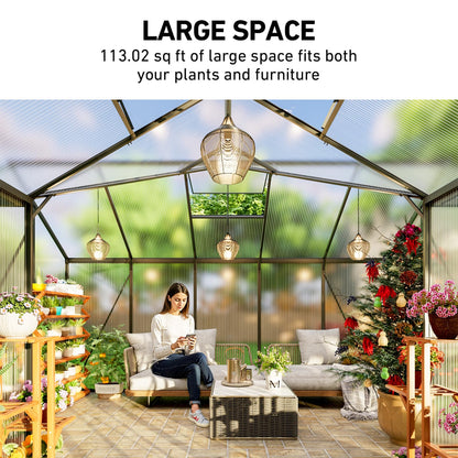 12X12FT Green Houses for Outside, Large Greenhouse for Outdoors and Garden Planting, Walk in Greenhouse Kit with Electronic Thermometers, Withstands Strong Wind or Snow to Protect Vegetables or Plants