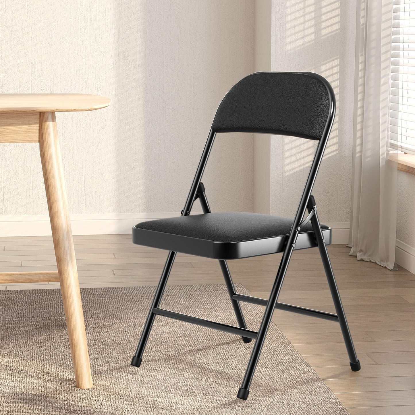Nazhura 4 Pack Folding Chairs with Padded Vinyl Cushion Chairs with Comfortable Cushion and Durable Steel Frame for Home and Office, for Indoor and Outdoor Events (Black Vinyl Padding 20 Pack)