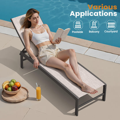 Crestlive Products Chaise Lounge Chair Outdoor Set of 4, Adjustable 5 Positions Pool Lounge Chairs, Metal Tanning Recliner, Outdoor Furniture All Weather for Patio, Beach, Yard, Pool(Beige)