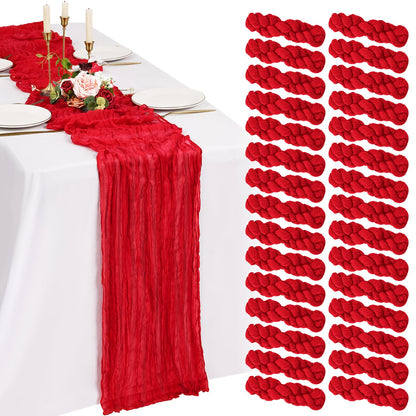 30 Pack Cheesecloth Table Runner 10FT Red Table Runner Boho Gauze Cheese Cloth Table Runners Long Rustic Sheer Table Decorations for Wedding Party Baby Bridal Shower Birthday Holiday Home