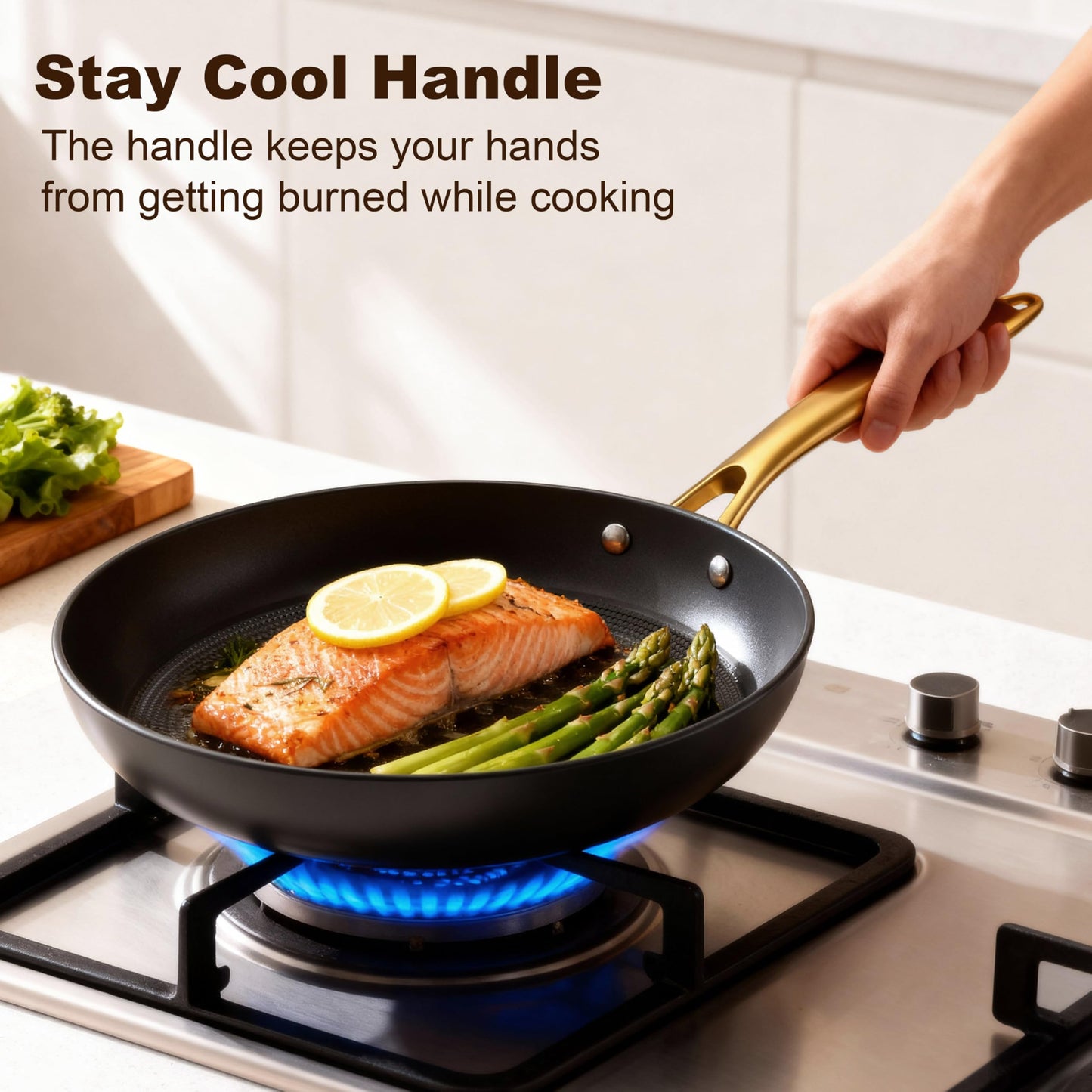 imarku 3 Pcs Non Stick Frying Pans Set, 8+10+12 Inch Nonstick Cast Iron Skillets with Stay Cool Metal Handle, Dishwasher & Oven Safe, Induction Compatible Cooking Pan