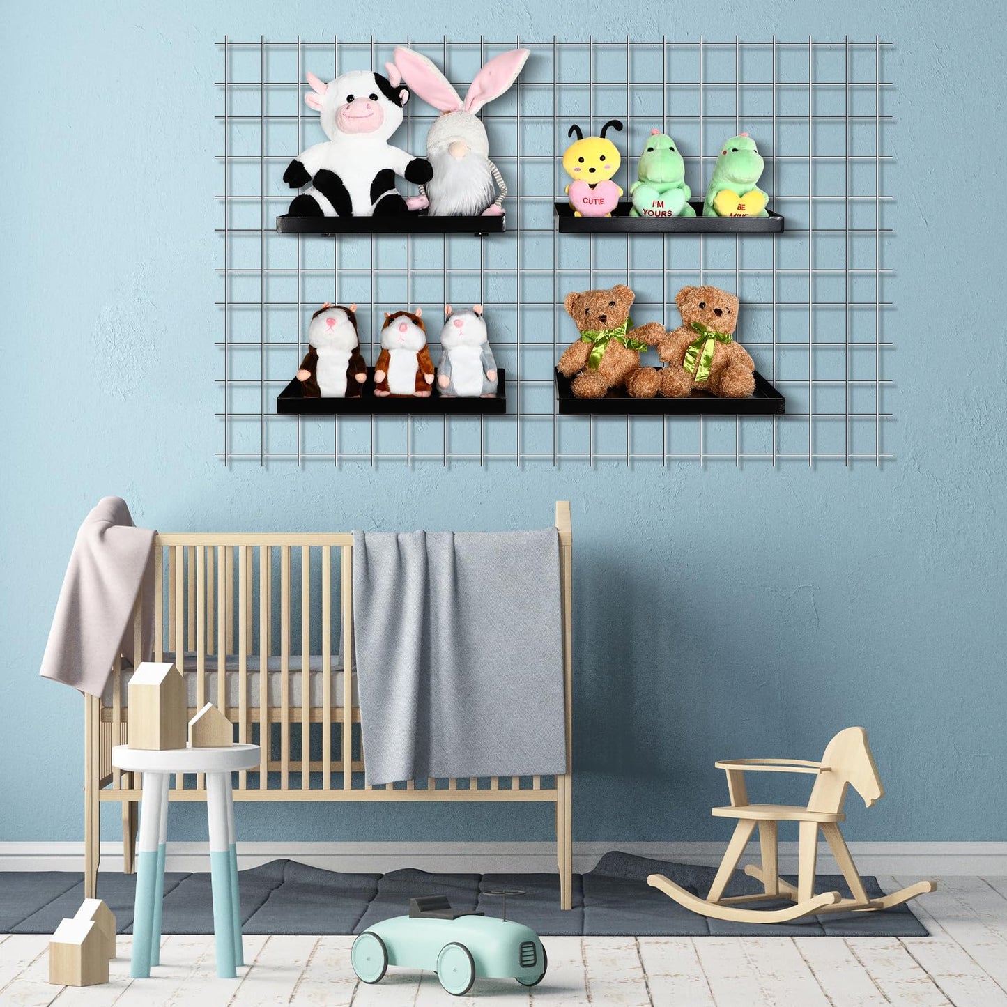 Coume 4 Pcs Grid Panel Display Shelf 11.8 x 7.87 Inch Metal Display Rack Gridwall Shelving Wall Organizer Grid Wall Panels Hanger Accessory for Crafts Room, Garage, Workbench, Office, Retail