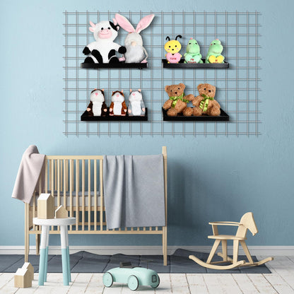 Coume 4 Pcs Grid Panel Display Shelf 11.8 x 7.87 Inch Metal Display Rack Gridwall Shelving Wall Organizer Grid Wall Panels Hanger Accessory for Crafts Room, Garage, Workbench, Office, Retail