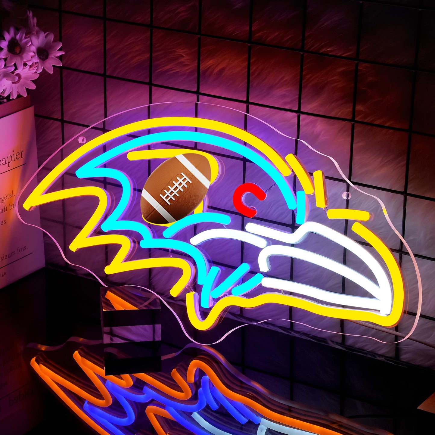 Football Neon Sign for Wall Decor - Team Merch Neon Acrylic USB Powered LED Wall Art Decor, Light Up Sign Dimmable, for Man Cave Game Room Bedroom Bar Club Party Fans 15.98" × 8.03"
