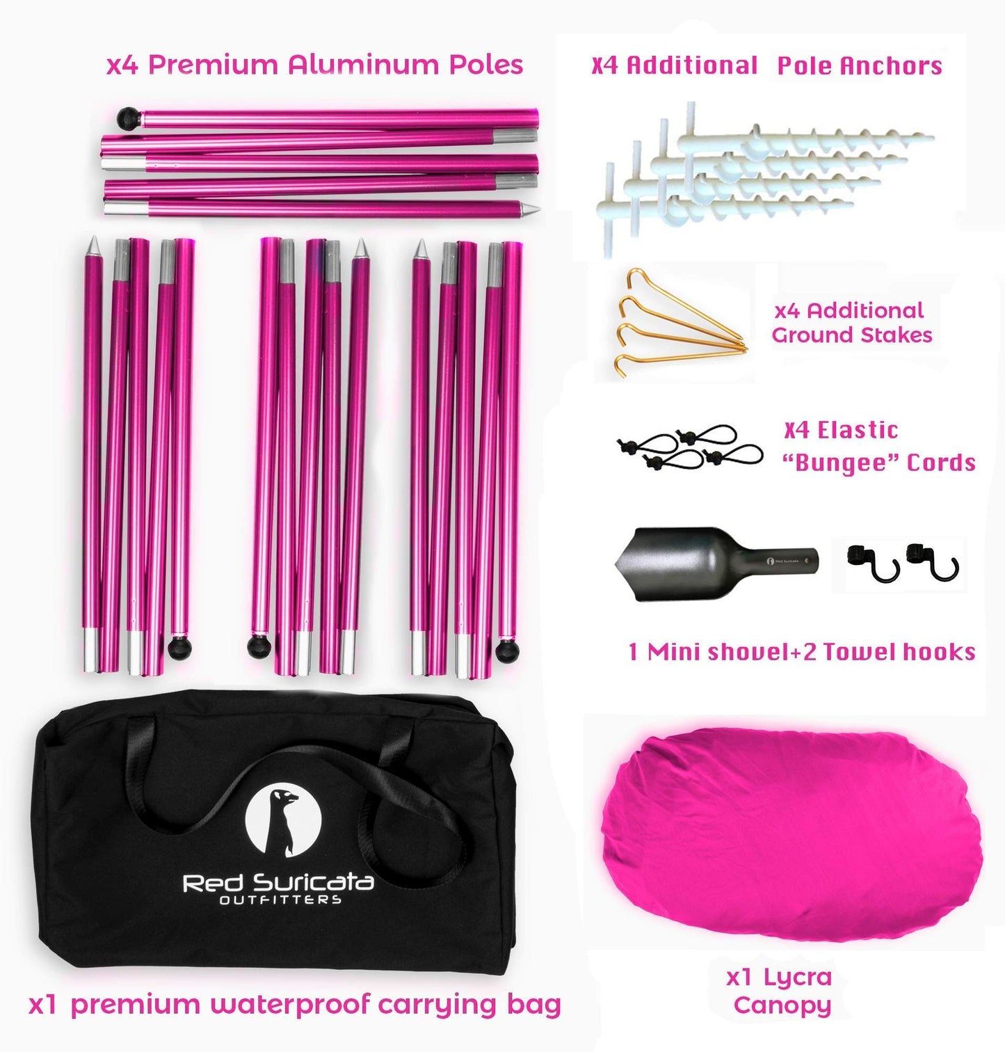 Red Suricata Family Beach Tent & Beach Canopy & 2 Beverage Holders Bundle - UPF50 UV Sun Shade Shelter (Large, Pink)