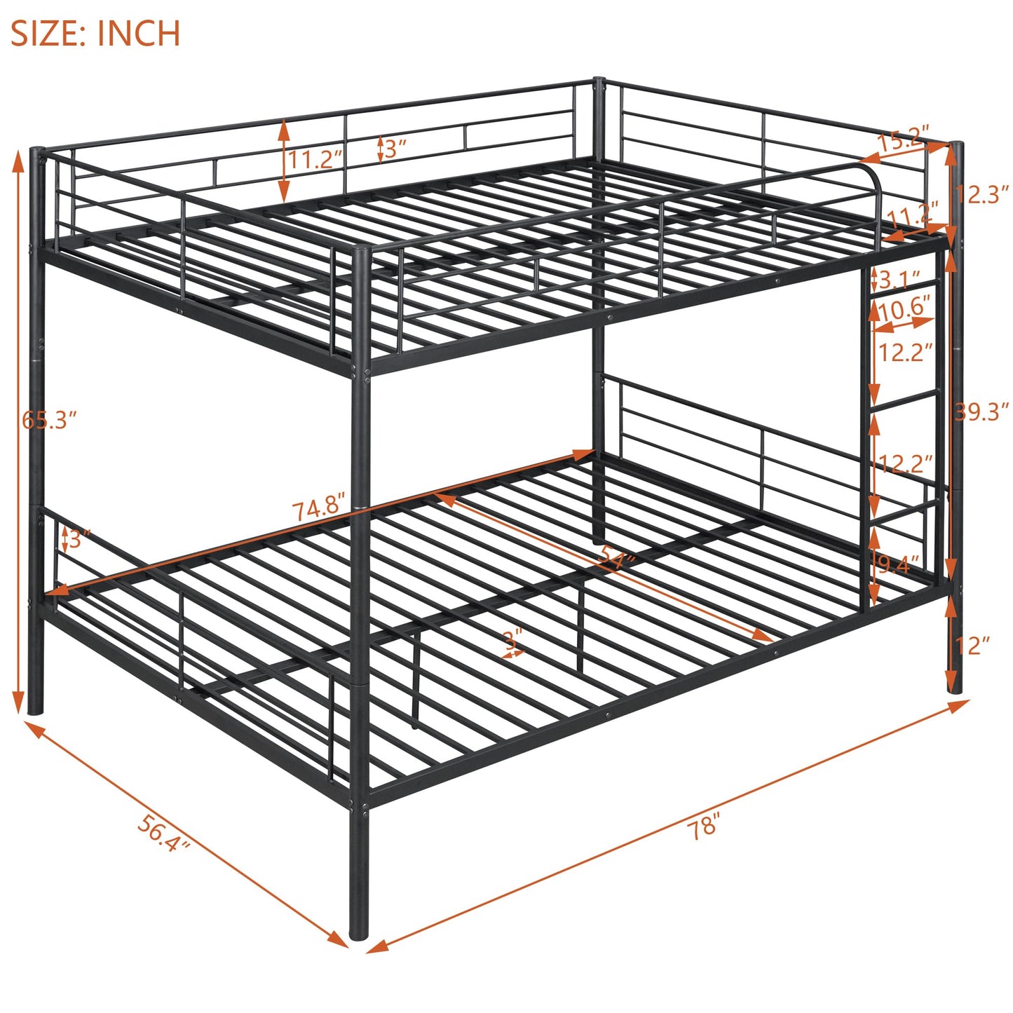 Merax Full Over Full Bunk Bed with Ladder and Guardrails, Black Modern Heavy Metal Bunk Bed Frame for Boys Girls Teens