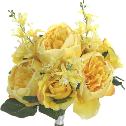Admired By Nature 9 Stem Artificial Flowers English Rose Bud Spring Wedding Bouquet for Bride Bridesmaid, Yellow Floral