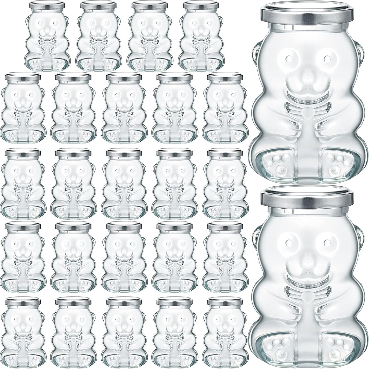 24 Pack 4 oz Patelai Glass Bear Shaped Honey Jars with Lids Reusable Small Tilted Bear Glass Bottles Containers