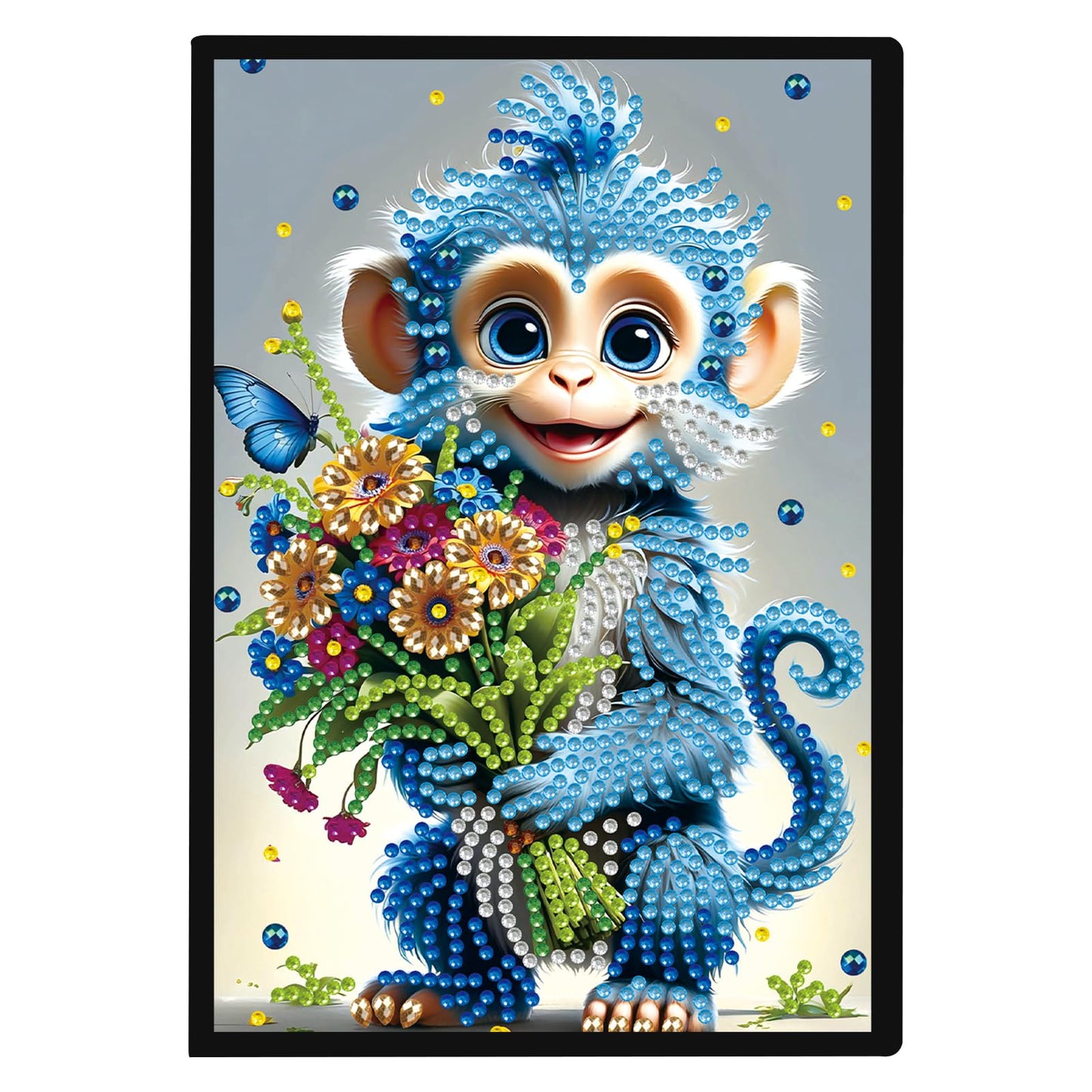 JISHSHAY Diamond Painting Notebook Journal Monkey Diamond Art Note Book Animal Gem Art Sketchbook Mosaic Kits for Adults Diary Gem Painting Leather Journal with Special Shaped Drills 5.7×8.26in
