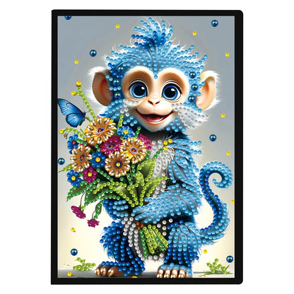 JISHSHAY Diamond Painting Notebook Journal Monkey Diamond Art Note Book Animal Gem Art Sketchbook Mosaic Kits for Adults Diary Gem Painting Leather Journal with Special Shaped Drills 5.7×8.26in