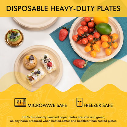 RACETOP Compostable Paper Plates 10 Inch [150 Pack], Disposable Biodegradable Heavy Duty Paper Plates, Made of Natural Sugarcane Fibers, Unbleached Brown, Round