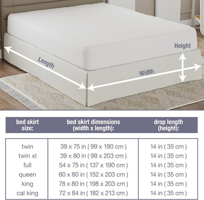 Lux Hotel Tailored Bed Skirt, Classic 14" Drop Length Pleated Styling, Full, Ivory