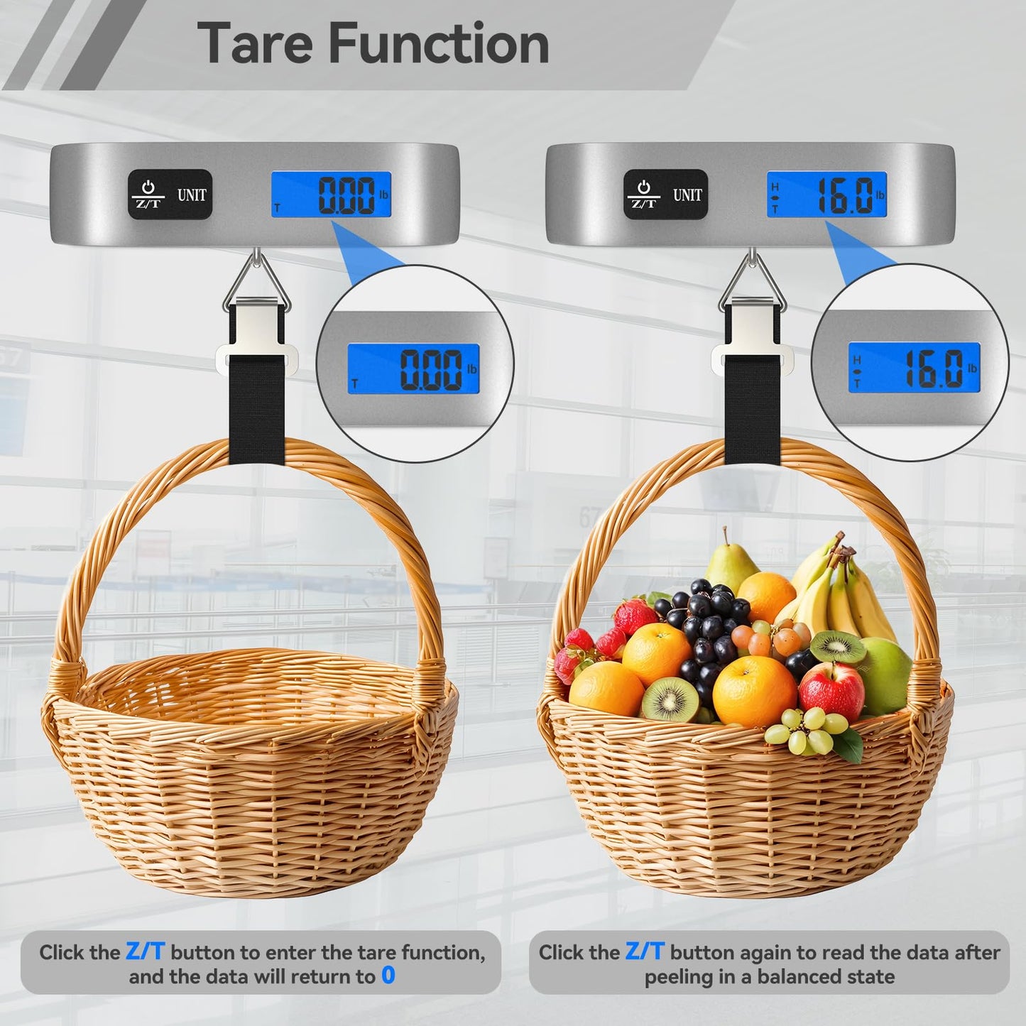 Luggage Scale Dr.meter Travel Essentials Luggage Weight Scale Backlight LCD Display 110lb/50kg Electronic Balance Digital Postal Travel Accessories with Rubber Paint Handle Temperature Sensor Silver
