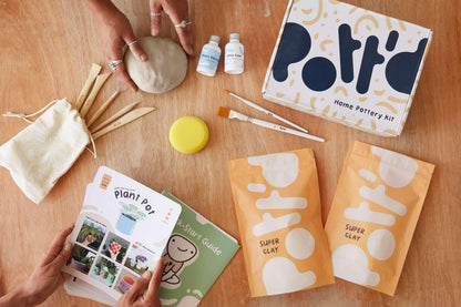 Pott'd Air Dry Clay for Adults. Beginners Home Pottery Kit for Adults. DIY Crafts Includes: Air-Dry Clay, Tools, Paints, Brushes, Sealant, Guides