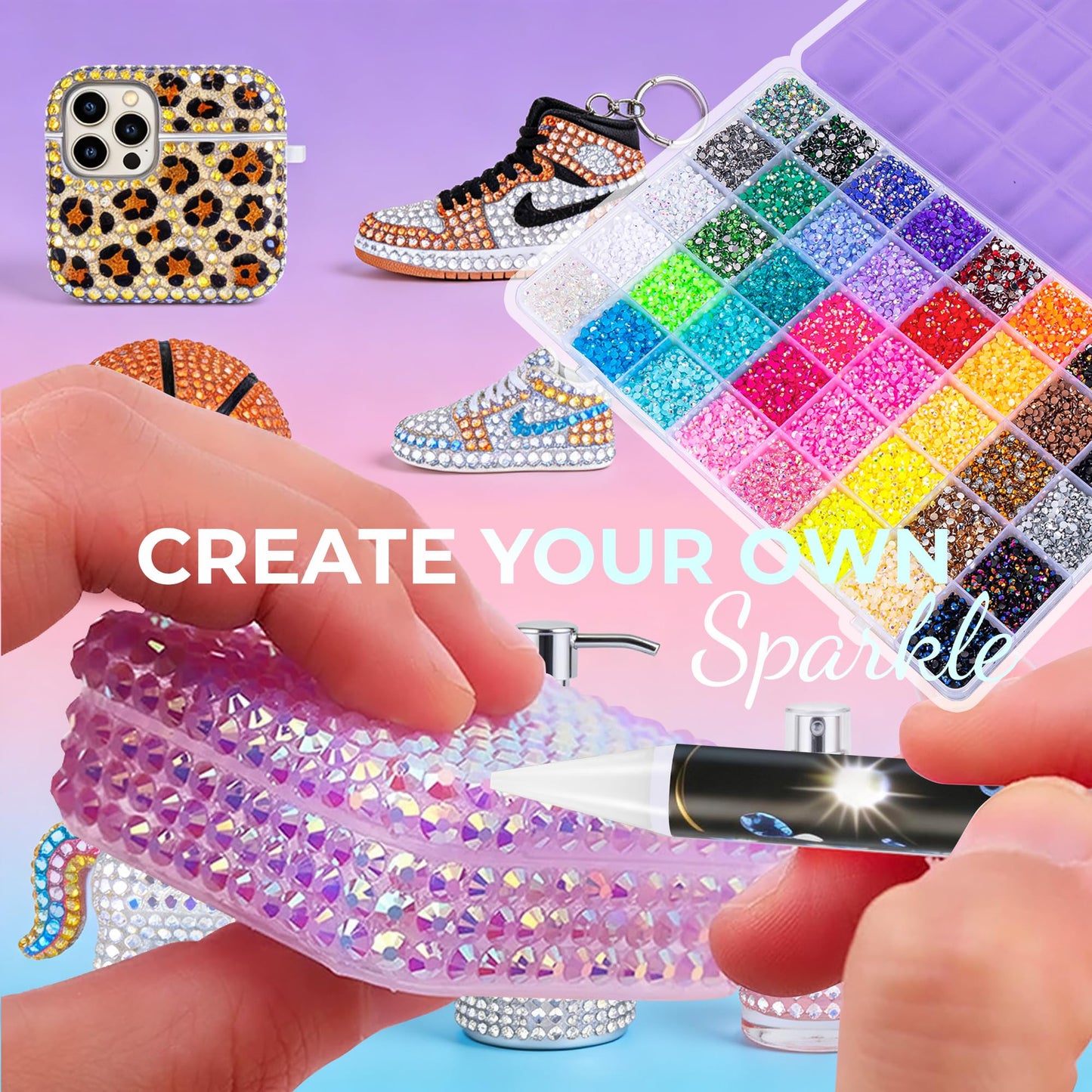 Bedazzling Kit 40000Pcs 40 Colors Resin Jelly Rhinestones, Multicolor 3mm Flatback Gems for Diamond Art, Bedazzler Kit with 4Pcs 10ml B7000 Jewelry Glue & Tools for DIY Nail Art Crafting Makeup Adults