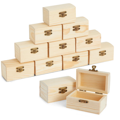 Bright Creations Baby Shower Decorations Mini Unfinished Wooden Treasure Boxes - 3.5 x 2.2 x 2 In, Brown, Pack of 12, Chest Style - Wooden Treasure Chest to Paint & Party Favors