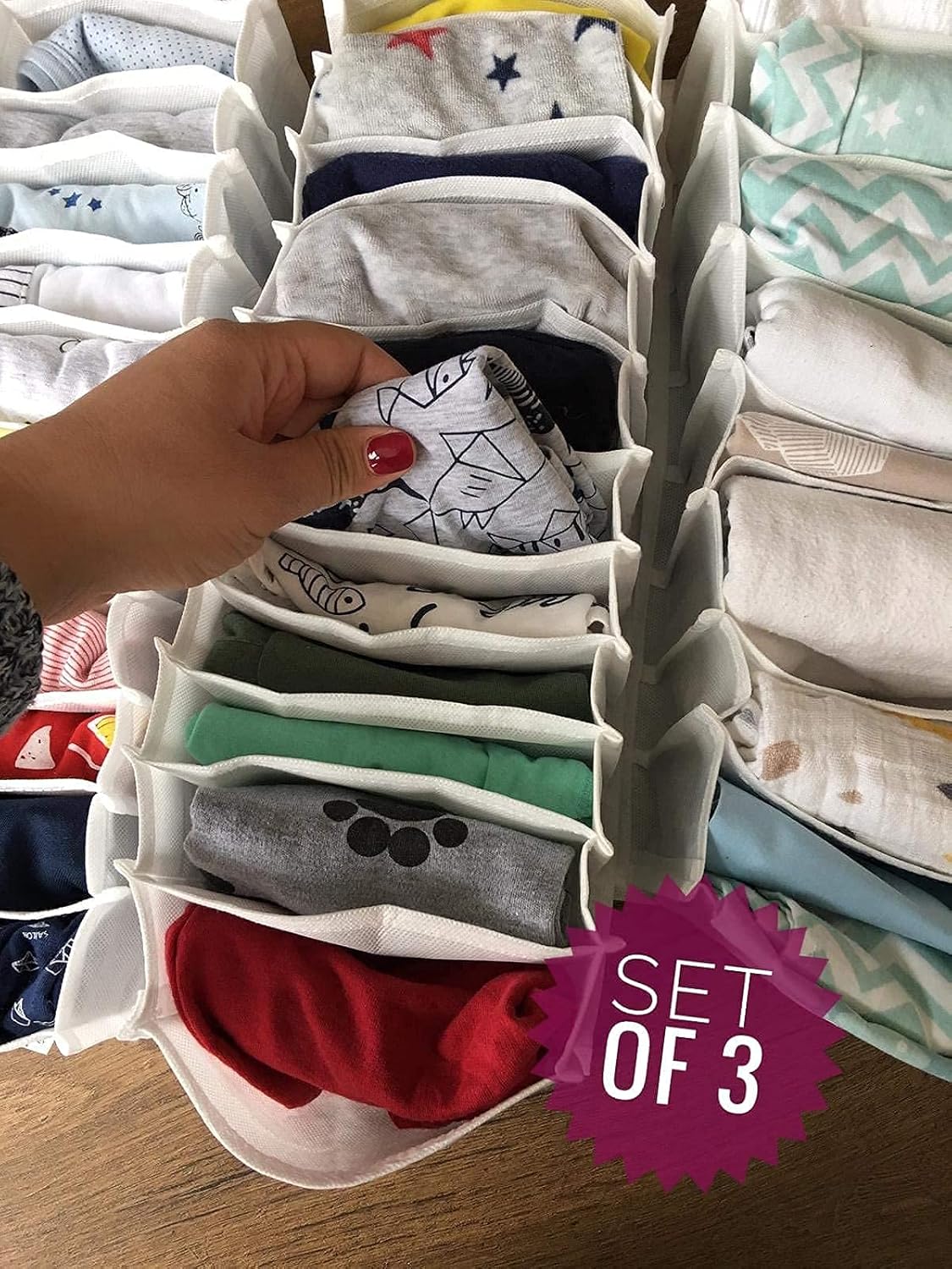 Drawer Organizer for Baby Clothes, Accordion Drawer Dividers Organizers, Storage Box for Onesies, Underwear, Socks, Set