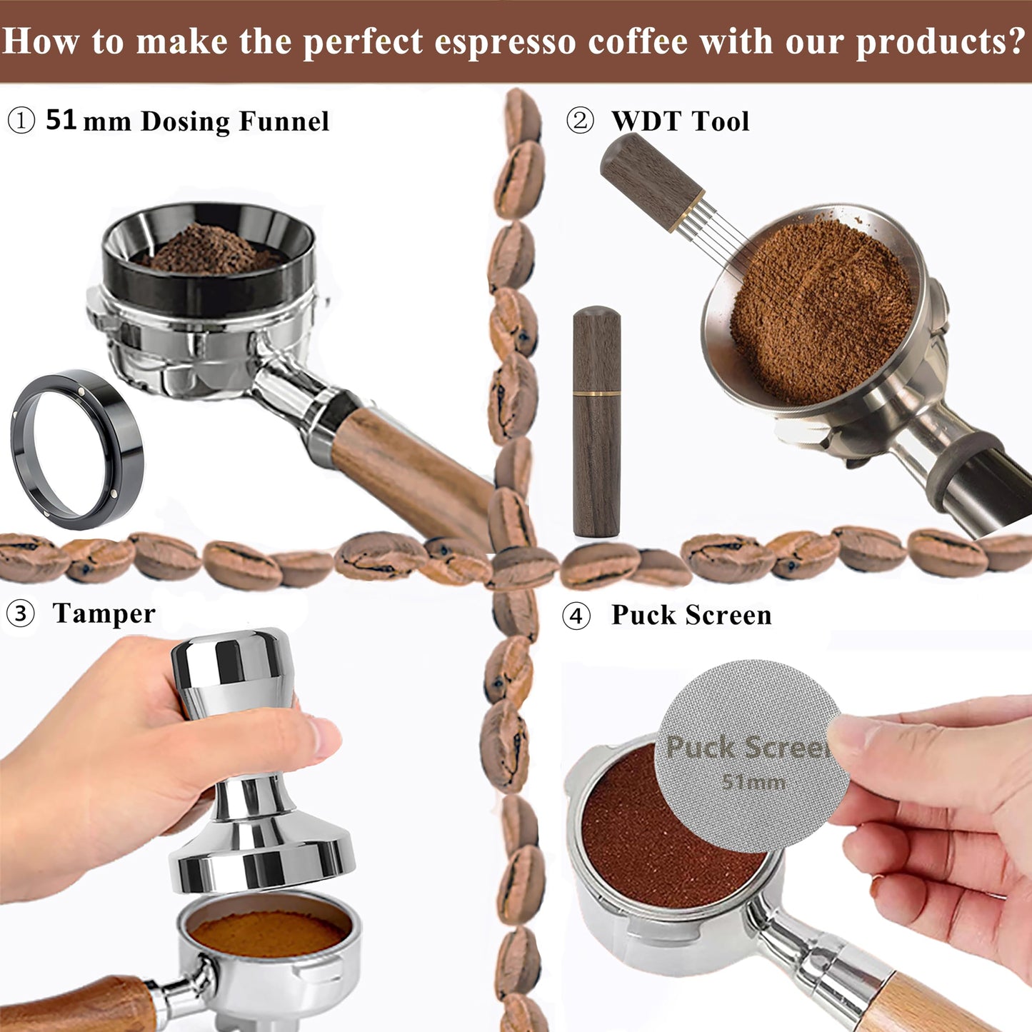 51mm Espresso Tamper Espresso Accessories Kit: Espresso Tamper Set, Coffee Tamper Espresso Tools Barista Tools | Espresso Kit Fits Espresso Coffee Machines of 51mm Portafilters