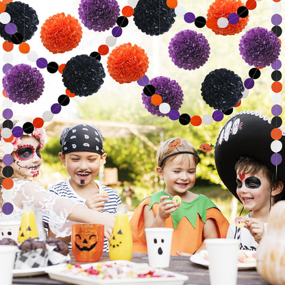 Halloween Decorations Party Black Purple Orange Tissue Paper Pom Poms Polka Dot Garlands for Halloween Baby Shower Classroom 18 pcs