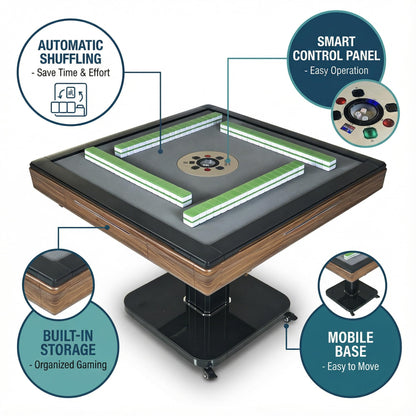 ComeWay Foldable Ultra-Thin Automatic Mahjong Table with Wheels, Mahjong Table Set with American Chinese & Filipino Style 42mm Numbered Tiles (with Hard Table Cover)