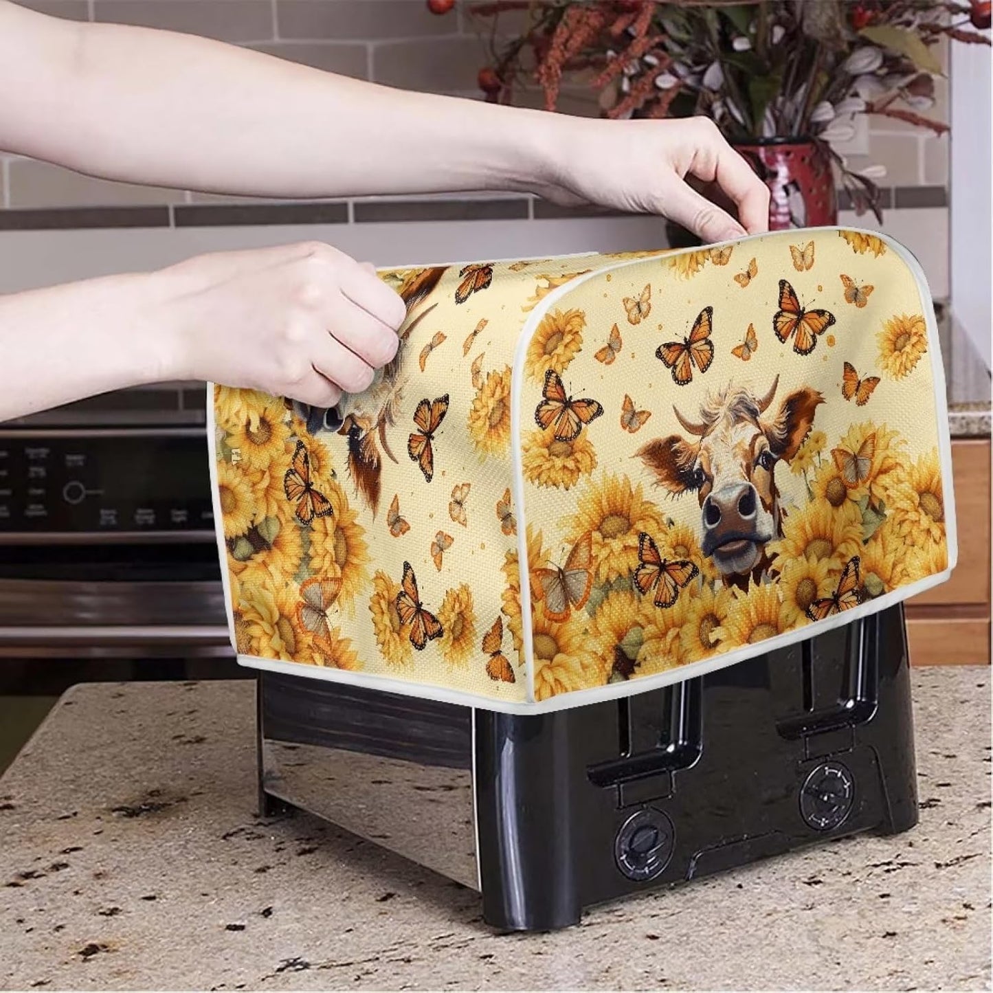 Sunflower Butterfly Printed Toaster Cover, Anti-Dust and Fingerprint, Decorative Kitchen Small Appliance Cover