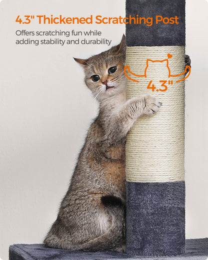 Feandrea Cat Tree, 39.8-Inch Cat Tower, XL, Cat Condo for Extra Large Cats up to 44 lb, Large Cat Perch, 2 Cat Caves, Scratching Post, Smoky Gray UPCT614G01