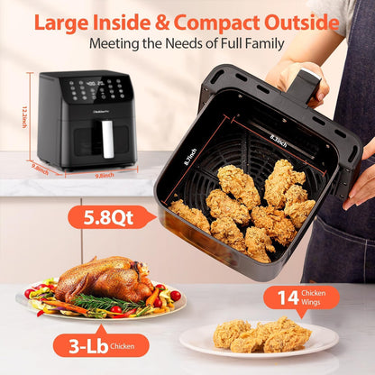 Beelicious 5.8QT Large Air Fryer, 12-in-1 Digital Airfryer with Window, 40+ Recipes, Flavor-Lock Tech, Dishwasher Safe,Shake Reminder, Compact, Quiet, Nonstick Air Fryers. Black